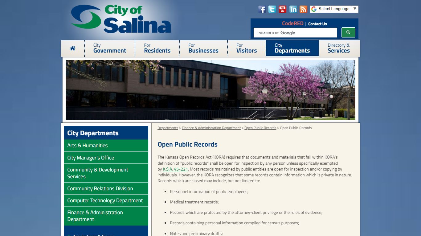 Welcome to the City of Salina, Kansas - Open Public Records